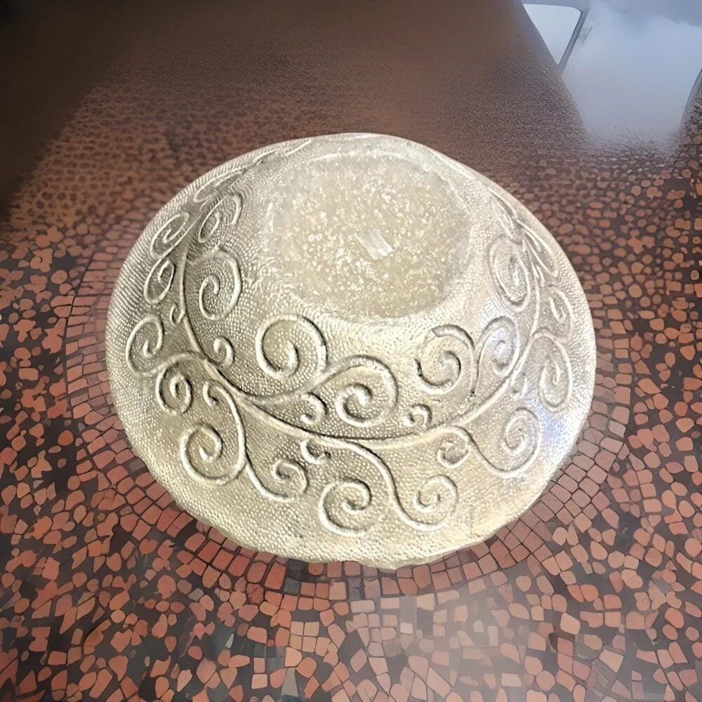 Hand Hammered METAL SERVING BOWL SWIRLING DESIGN INDIA CATERING LARGE  12